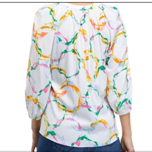 Peasant Top Crown & Ivy Women's Med Navy Blue & White Chain Pattern New W/Tags - Picture 6 of 12